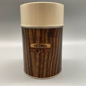 Vintage 1970's Wooden Print King Seeley Thermos metal vacuum bottle Pint GVC